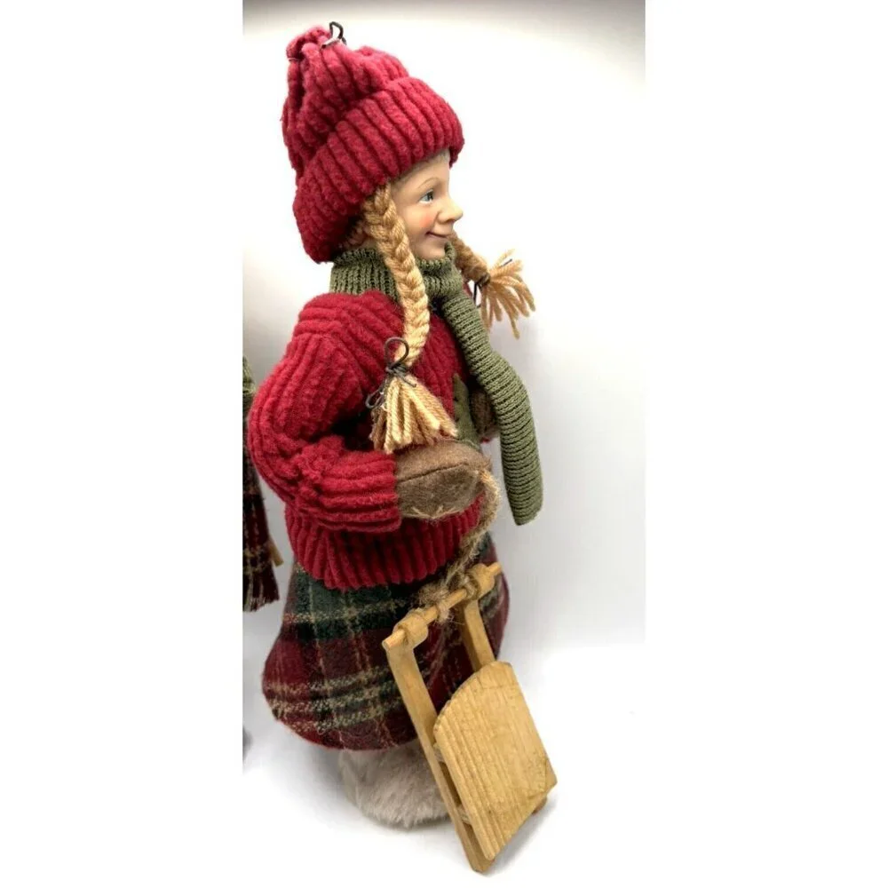 Vintage German Boy Skier and Girl with Sled (Pair)